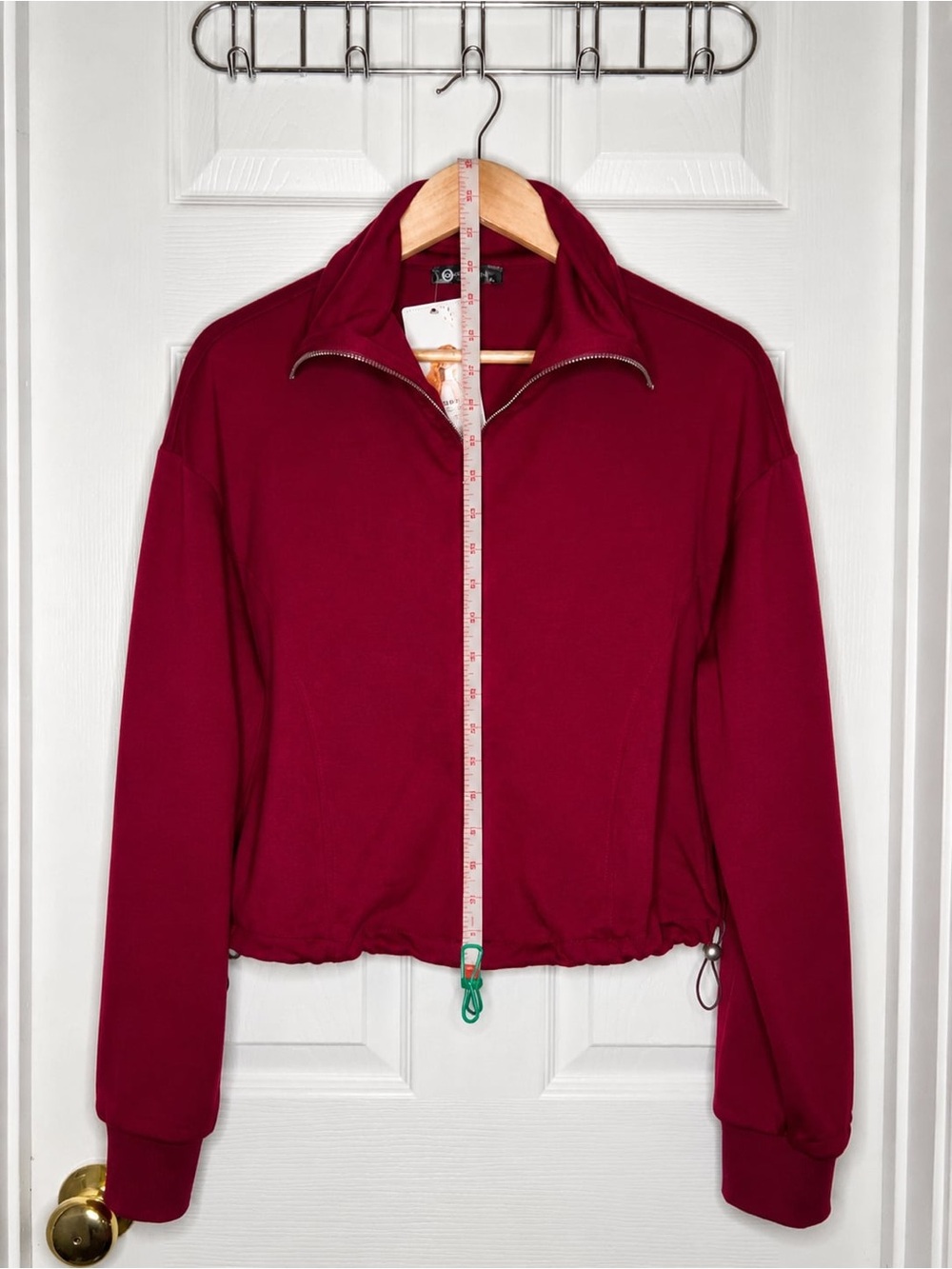 Women's Zip-Front Burgundy Cropped Jacket Sweatshirt PrettyGarden size S - Picture 9 of 9